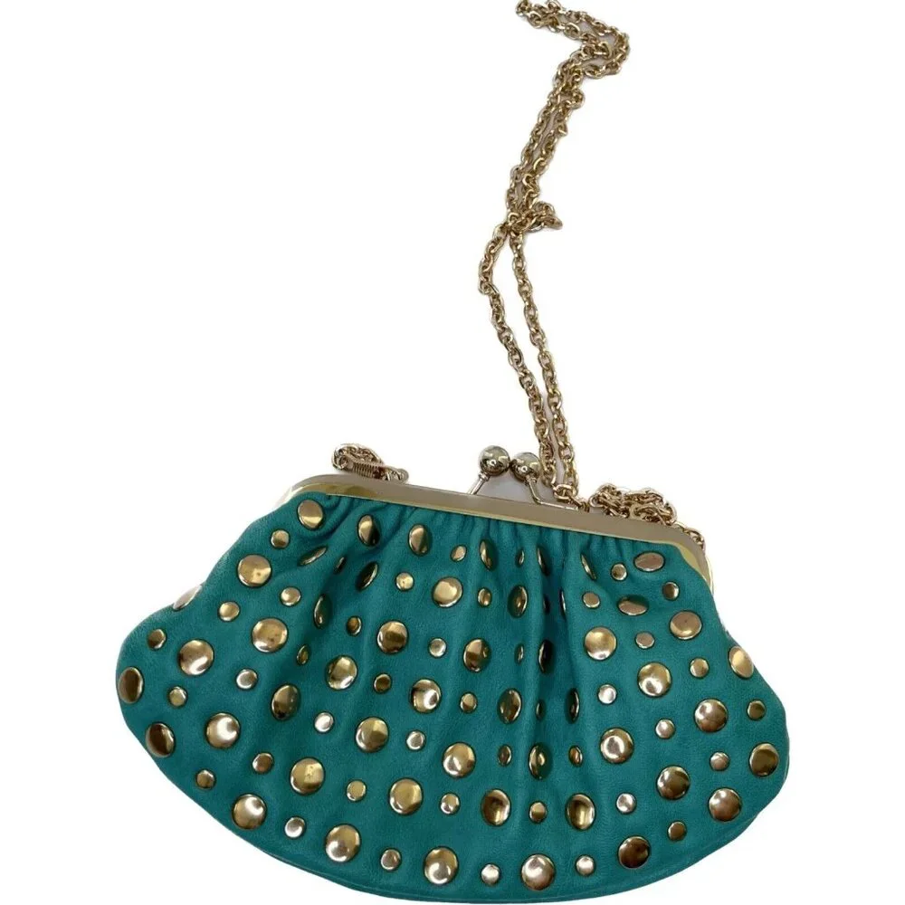 Urban expressions pu leather mini purse chain studded greeen gold - Picture 3 of 6